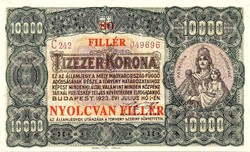 Replica - 10 and 25 thousand crowns 1923, overstamped to 80 filer and 2 pengő
