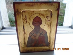 Kézzel festett,gazdagon aranyozott egyedi Szent Szpiridon Korfu,bizánci görög ikon,múzeumi másolat