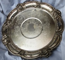 Old silver cake plate / serving / marked, 10 cm high, diameter 37 cm, inner diameter 26 cm, weight 1000 gr.