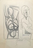 Péter Brusch (1921-1989) pencil drawing - figures