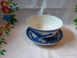 Kínai jelzett leveses csésze + alj,  kék sárkány mintás