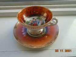 Altwien's hand-painted golden brocade with two mythologically scene coffee cups with saucers