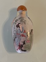 Antique Chinese opium, perfume, holder with inside hand-painted carnelian top.