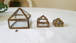 3 Copper/glass jewelry storage boxes