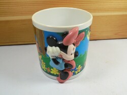 Retro régi műanyag Walt Disney Minnie Mouse Mini egér domború minta gyerek mese bögre - 9 cm magas