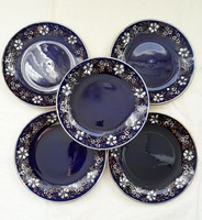 5 cobalt blue sarreguemines dessert plates