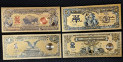 24 Carat gold-plated America, dollar banknote row, 4 (Indian) replicas