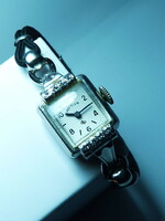 Rare, art deco, 14k. White gold, Lady Elgin women's watch, with brilliant gemstone decoration!!!