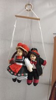 Rocking dolls in folk costume with porcelain heads, 13 cm-13 cm without hats