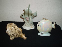 Royal dux-drasche applied arts--ceramic fish. HUF 3,600/figures--in good condition-3 pcs