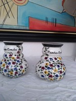 Antik kézi festett városlődi váza páros