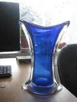 Murano blue glass decorative vase, 30 cm polished base part