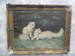Benő Boleradszky (1885-) playing cats c. Oil on canvas, large-scale work. In a frame.