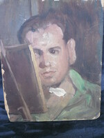 Péter Szüle (1886-1944) self-portrait, oil on cardboard, marked. Károly Ferenczy is a student.