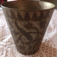 Antique Hungarian noble pewter cup with cherry blossoms