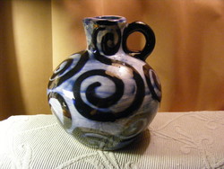 Retro industrial artist ceramic pitcher vase with handle - zsuzsa szombathy