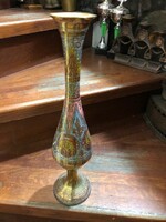 Váza rézből, kézzel festett, régi, 40 cm-es magasságú.