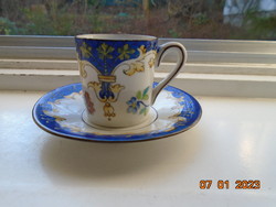 Antique Altwien coffee set with protruding hand enamel-like painting, silver contoured with interesting patterns