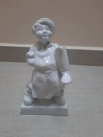White Herend porcelain boot mat, shoemaker's valet, boy figure with boots