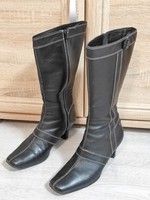 Scholl women's black leather boots, high boots in size 39
