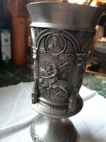 Antique 20x12cm large relief pewter cup
