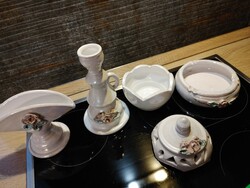 4-piece pink porcelain set candle holder, ashtray, napkin holder, bonbonnier