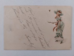 Régi képeslap 1900 levelezőlap tollasozó hölgy