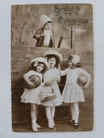 Old Easter postcard 1918 photo postcard little girls