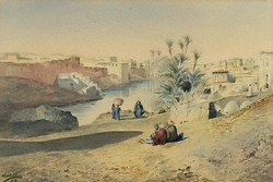 Keleti jelenet, kitűnő kvalitású akvarell, 1903, jelzett