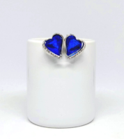 Silver plated (sp) blue and white crystal heart earrings