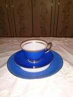GYŰJTEMÉNYEMBŐL KÉK PORCELÁN REGGELIZŐ KÉSZLET CSÉSZE + ALÁTÉT+ SÜTEMÉNYES TÁNYÉR