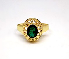 Gold ring with green stone basket (zal-au105809)