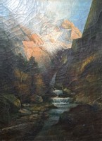 Mountain stream, signed oil painting, 80x60 cm - unidentified artist