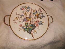 Art Nouveau porcelain faience tray, birds, among flowering branches - late 1800s 28 cm