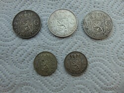 Hollandia 3 darab ezüst 2 1/2 gulden + 2 darab ezüst 1 gulden