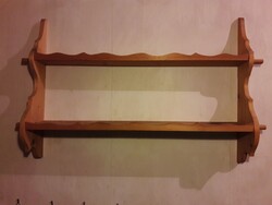 Old natural pine two-level wall shelf plate holder folk character folk rustic curved