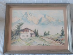 Alpine landscape with house, original frame, flawless 71 x 54 cm