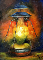 Weathered storm lamp - oil painting