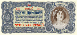 REPLIKA - 1 MILLIÓ KORONA 1923, 80 PENGŐRE FELÜLBÉLYEGEZVE
