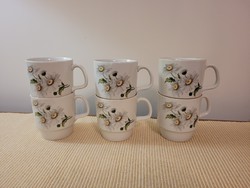 Retro 6 db Alföldi porcelán margarétás bögre régi teás csésze készlet