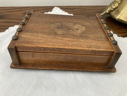Old wooden card box with cards