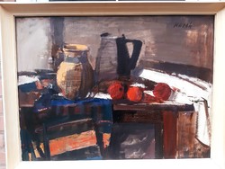 András Novák (1936-2017) table still life, gallery painting