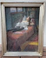 Dreamer, French pastel painting from the early 20th century