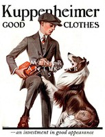 Elegáns férfi fiú divat reklám öltöny kutya collie skót juhász 1921 J.C.Leyendecker REPRINT plakát