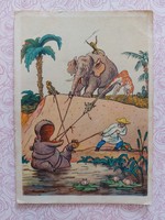 Old Russian postcard 1957 postcard elephant hippo giraffe monkey