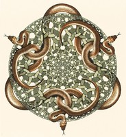M. C. Escher grafika: Kígyók REPRINT nyomat, geometrikus játék szimmetrikus fonat kör mintázat