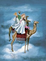 Remedios varo eastern sages reprint print, three kings, camel desert mantle crown blue sky