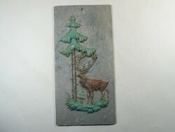 Old retro painted aluminum wall decoration, wall picture wall picture decoration board - deer forest pine wild hunter