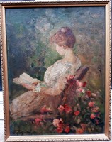 Jenő Kárpáthy (1870-1950) lady reading in the garden