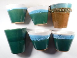 Retro iparművész iparos festett kerámia pohár kaspó készlet - 6 db